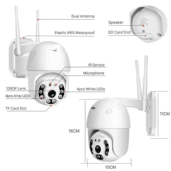 Wi-Fi 270° камера за наблюдение 1080P, детектор за движение, водоустойчива, външна wifi камера Wi Fi Камери Wi Fi камера 2