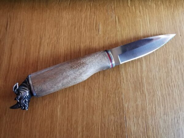 Ловен Нож с Дървена дръжка и Глава на Носорог. Подарък за мъж. Ножове, Мечове Full tang 4