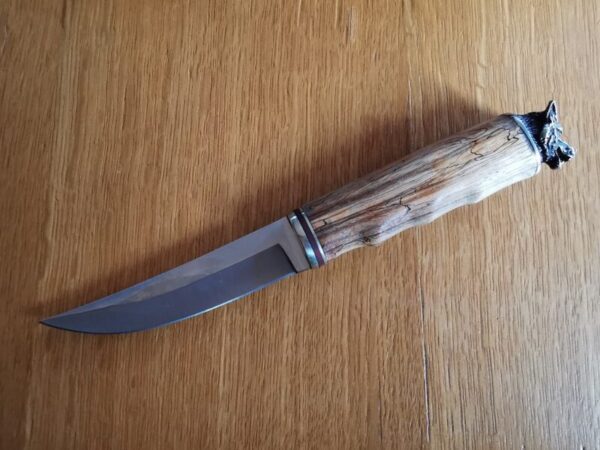 Ловен Нож с Дървена дръжка и Глава на Вълк. Подарък за мъж. Лов и Риболов Full tang