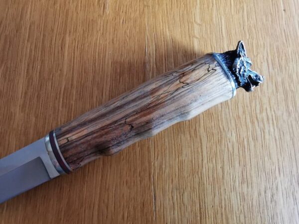 Ловен Нож с Дървена дръжка и Глава на Вълк. Подарък за мъж. Лов и Риболов Full tang 5