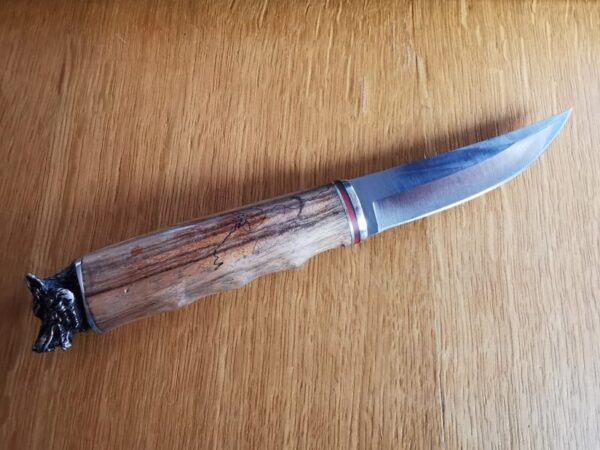 Ловен Нож с Дървена дръжка и Глава на Вълк. Подарък за мъж. Лов и Риболов Full tang 6