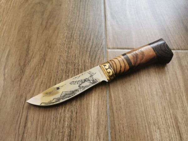 Ловен нож с гравирано острие Вълк. Подарък за Мъж Ножове, Мечове ловен нож 3