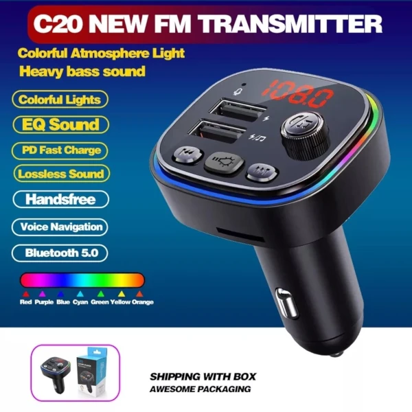 Bluetooth FM трансмитер за кола C20, Зарядно за телефон Автоаксесоари bluetooth трансмитер за кола