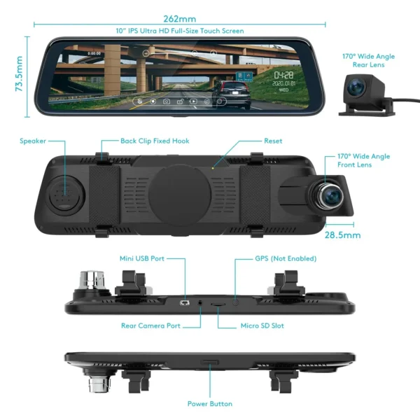 Видеорегистратор Огледало за обратно виждане с 2 камери DVR FULL HD Видеорегистратори dvr 8