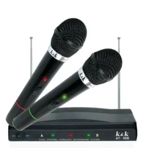 2 броя безжични Караоке микрофони с приемник K&K 306 Преносими тонколони Безжичен микрофон за караоке
