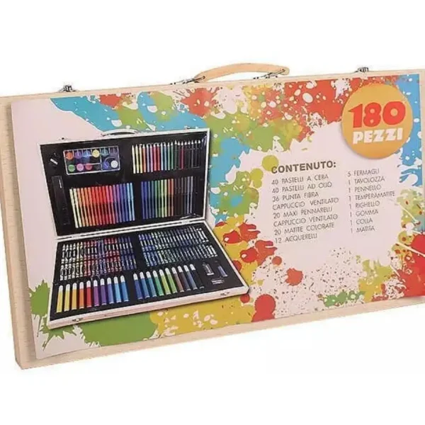 Детски комплект за рисуване в куфарче -180 части, моливи, пастели, акварел За Деца Детски комплект за рисуване в куфарче 4